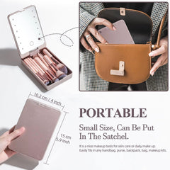 14PCS Travel Makeup Brush Set LED Light Mirror Private Label Portable LED Mirror Cosmetic Makeup Brushes Set - Up Trend Store-1