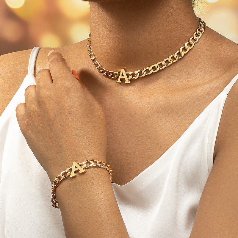 Letter Necklace Bracelet Set Fashion Women - Up Trend Store-1