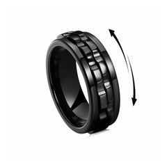 Titanium Spinner Square Texture Ring For Men High Polished Stainless Steel Gear Rotating Anxiety Fidget Rings Charm Jewelry - Up Trend Store-1
