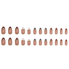Almond Nail Shiny Gold Foil Color-blocking Leopard Print White Fake Nails - Up Trend Store-1