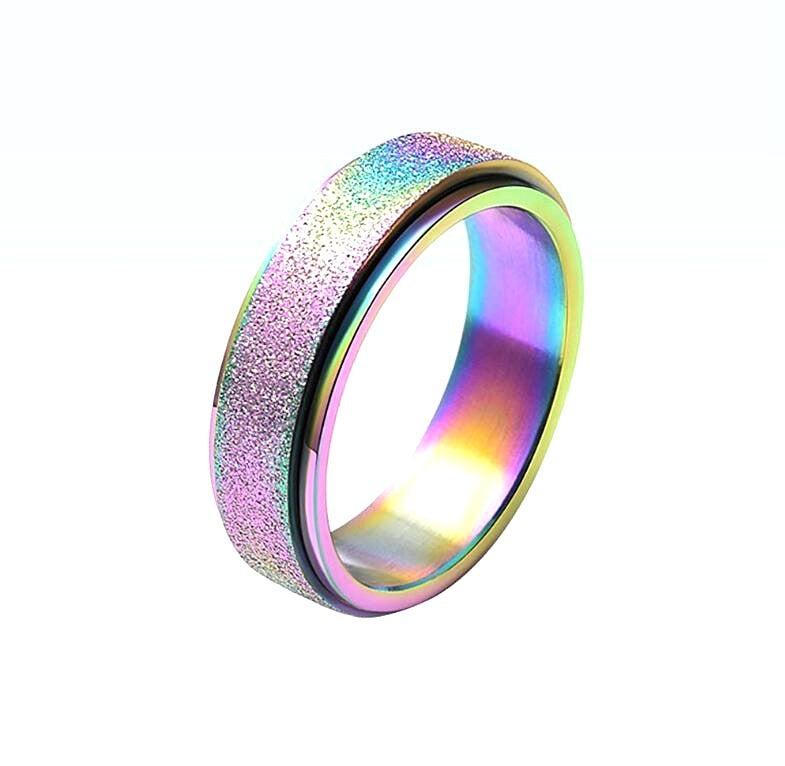 Turnable Anxiety Rings Rainbow Silver Color Relieve Stress Rings For Women Men - Up Trend Store-1