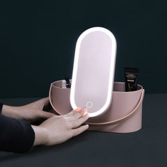Portable Led Desk Storage Cosmetic Mirror Organizer Box With Light - Up Trend Store-1
