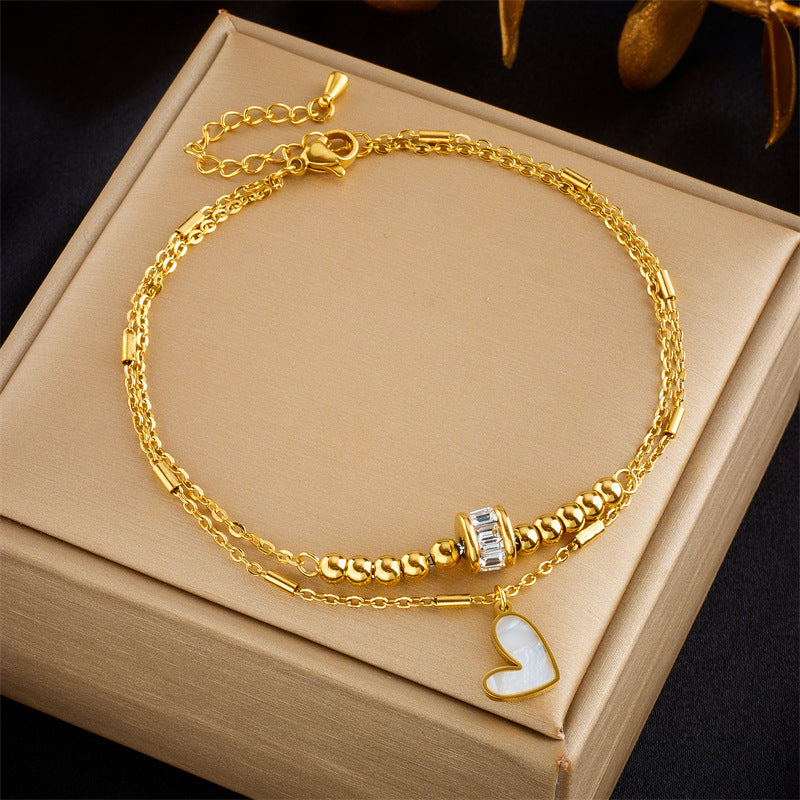 Fashion Jewelry Boho Classic Love Heart Ankle Chain Double Layer Chain Bracelet Anklet Charm Tassel Leg Chain On Foot Chain Women Party Jewelry Accessories - Up Trend Store-1