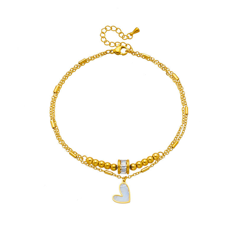 Fashion Jewelry Boho Classic Love Heart Ankle Chain Double Layer Chain Bracelet Anklet Charm Tassel Leg Chain On Foot Chain Women Party Jewelry Accessories - Up Trend Store-1