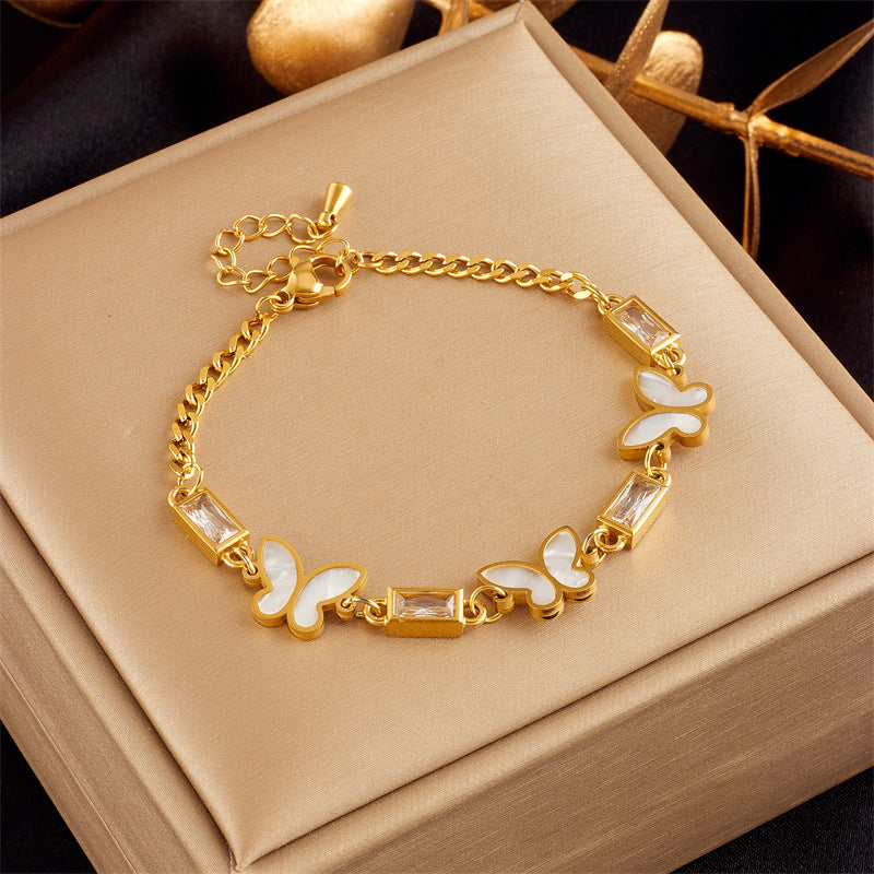 Gold-plated Butterfly Pearl Flower Rhinestone-embedded Accessories Bracelet - Up Trend Store-1