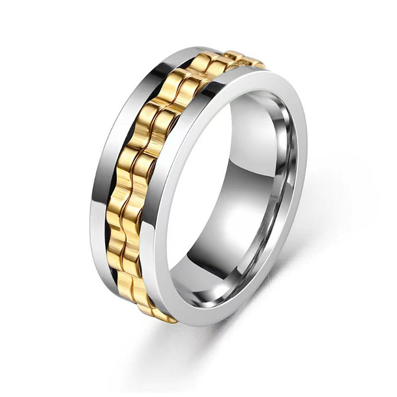 Titanium Spinner Square Texture Ring For Men High Polished Stainless Steel Gear Rotating Anxiety Fidget Rings Charm Jewelry - Up Trend Store-1