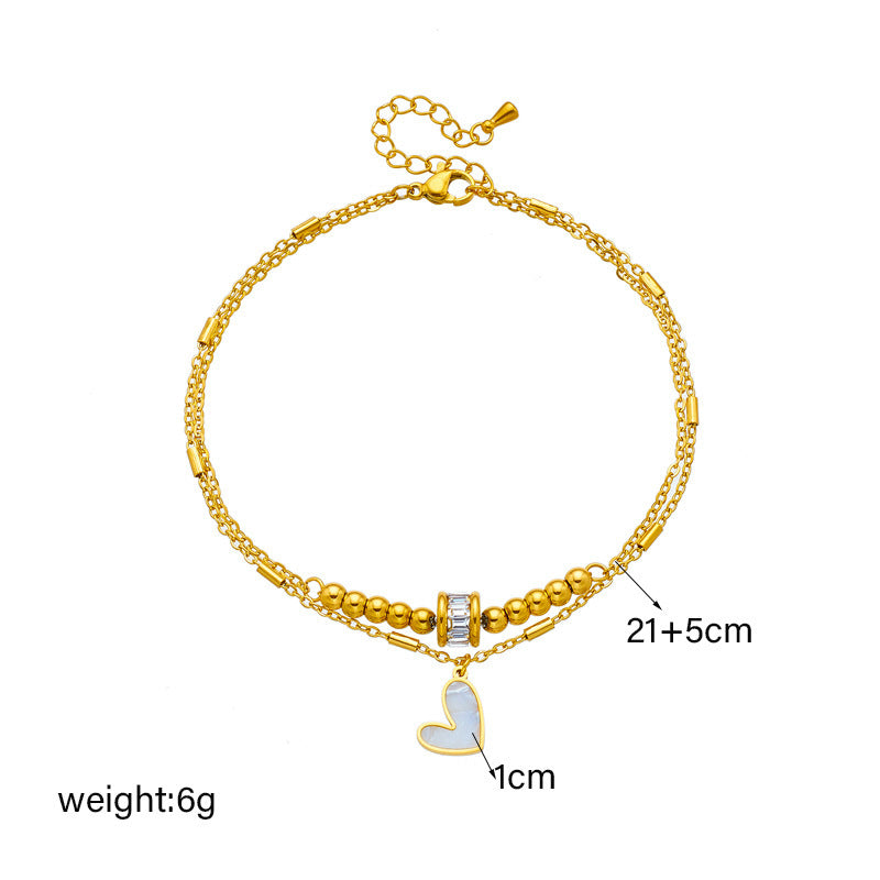 Fashion Jewelry Boho Classic Love Heart Ankle Chain Double Layer Chain Bracelet Anklet Charm Tassel Leg Chain On Foot Chain Women Party Jewelry Accessories - Up Trend Store-1