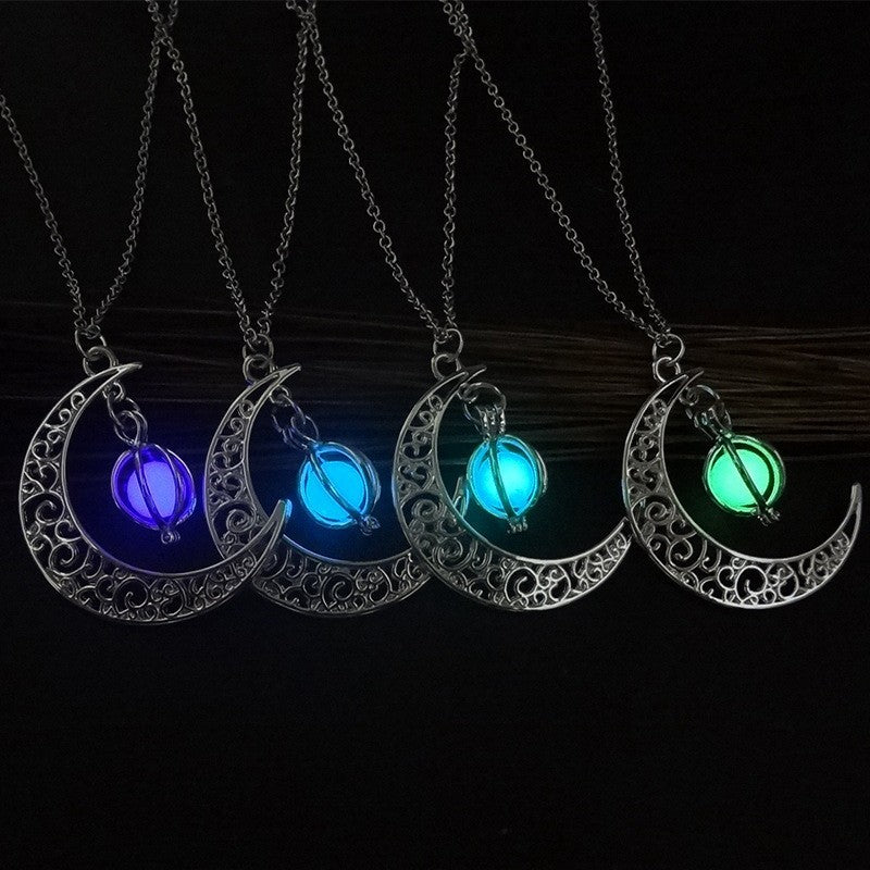 Fashion Moon Natural Glowing Stone Healing Necklace Women Gift Charm Luminous Pendant Necklace Jewelry - Up Trend Store-1