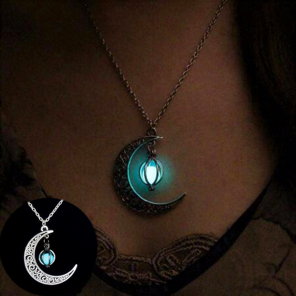 Fashion Moon Natural Glowing Stone Healing Necklace Women Gift Charm Luminous Pendant Necklace Jewelry - Up Trend Store-1