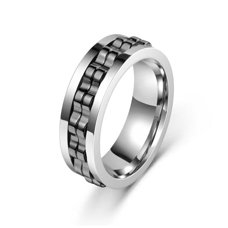 Titanium Spinner Square Texture Ring For Men High Polished Stainless Steel Gear Rotating Anxiety Fidget Rings Charm Jewelry - Up Trend Store-1