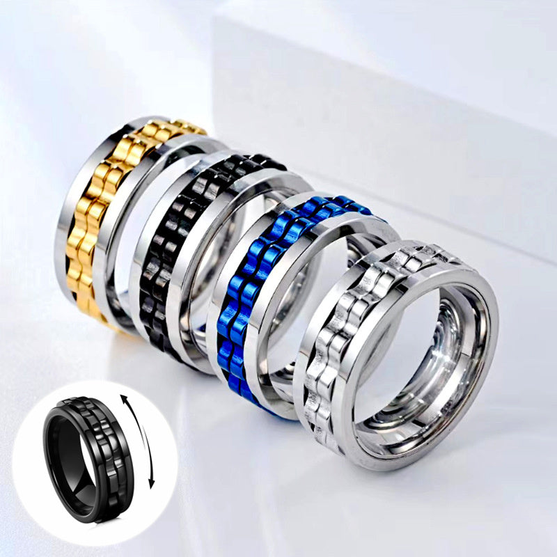 Titanium Spinner Square Texture Ring For Men High Polished Stainless Steel Gear Rotating Anxiety Fidget Rings Charm Jewelry - Up Trend Store-1