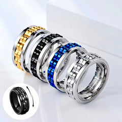 Titanium Spinner Square Texture Ring For Men High Polished Stainless Steel Gear Rotating Anxiety Fidget Rings Charm Jewelry - Up Trend Store-1