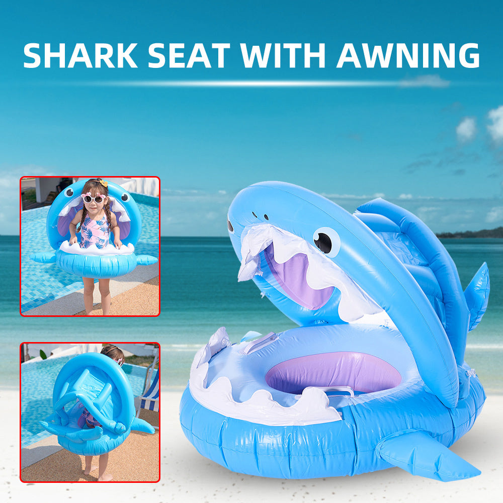Inflatable Swimming Ring For Kids With Awning Shark Seat Ring Baby Float For Swimming Pool Toys Seat Removable Water Ring - Up Trend Store-1