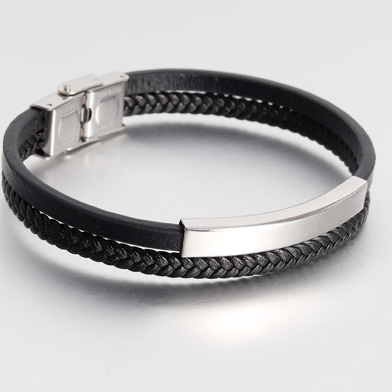 Men's Stainless Steel Genuine Leather Bracelet - Up Trend Store-1
