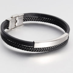 Men's Stainless Steel Genuine Leather Bracelet - Up Trend Store-1