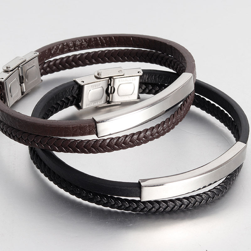 Men's Stainless Steel Genuine Leather Bracelet - Up Trend Store-1