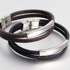 Men's Stainless Steel Genuine Leather Bracelet - Up Trend Store-1