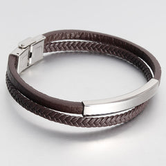Men's Stainless Steel Genuine Leather Bracelet - Up Trend Store-1