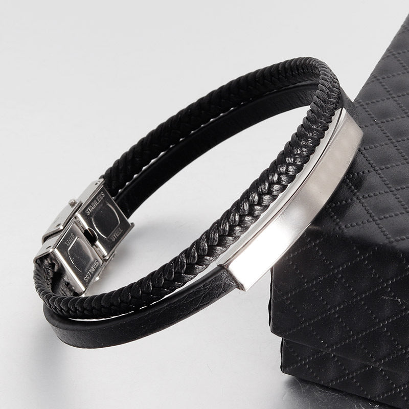 Men's Stainless Steel Genuine Leather Bracelet - Up Trend Store-1