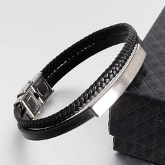 Men's Stainless Steel Genuine Leather Bracelet - Up Trend Store-1