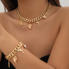 Creative Boho Conch Dolphin Starfish Pendant Choker Necklace Bracelets Women Trendy Vintage Tassel Chain Grunge Jewelry Fashion Jewelry - Up Trend Store-1