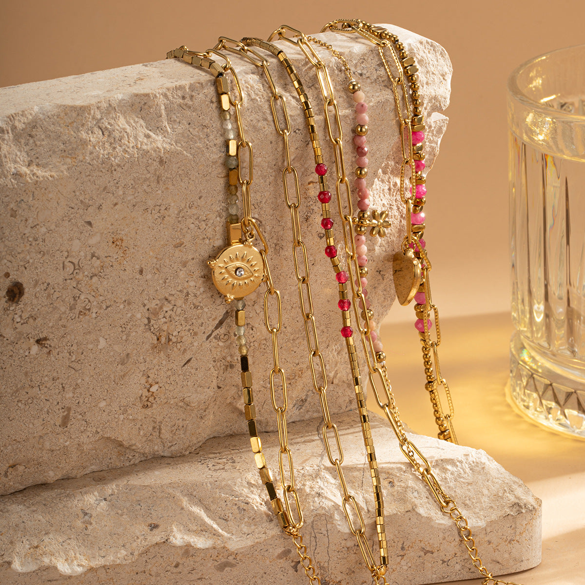 Bohemian Style Natural Stone Beaded Bracelet Double Layer - Up Trend Store-1