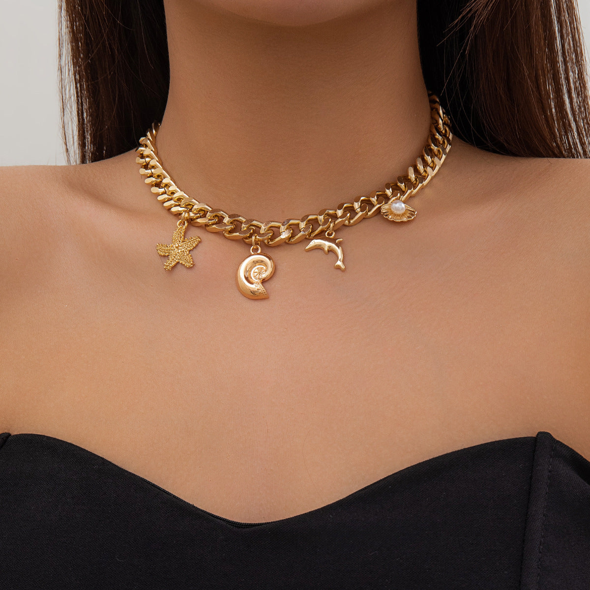 Creative Boho Conch Dolphin Starfish Pendant Choker Necklace Bracelets Women Trendy Vintage Tassel Chain Grunge Jewelry Fashion Jewelry - Up Trend Store-1