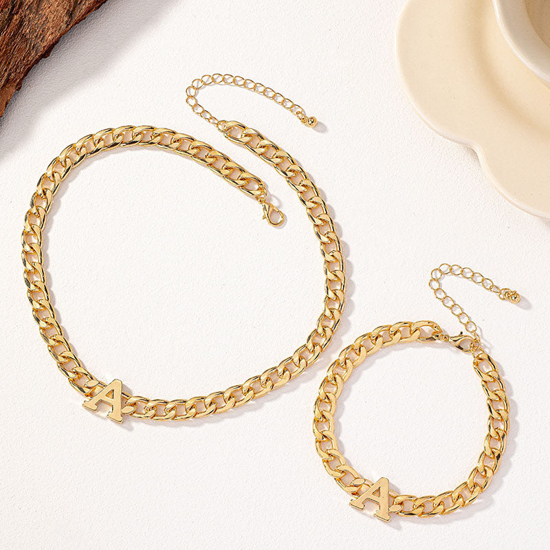 Letter Necklace Bracelet Set Fashion Women - Up Trend Store-1