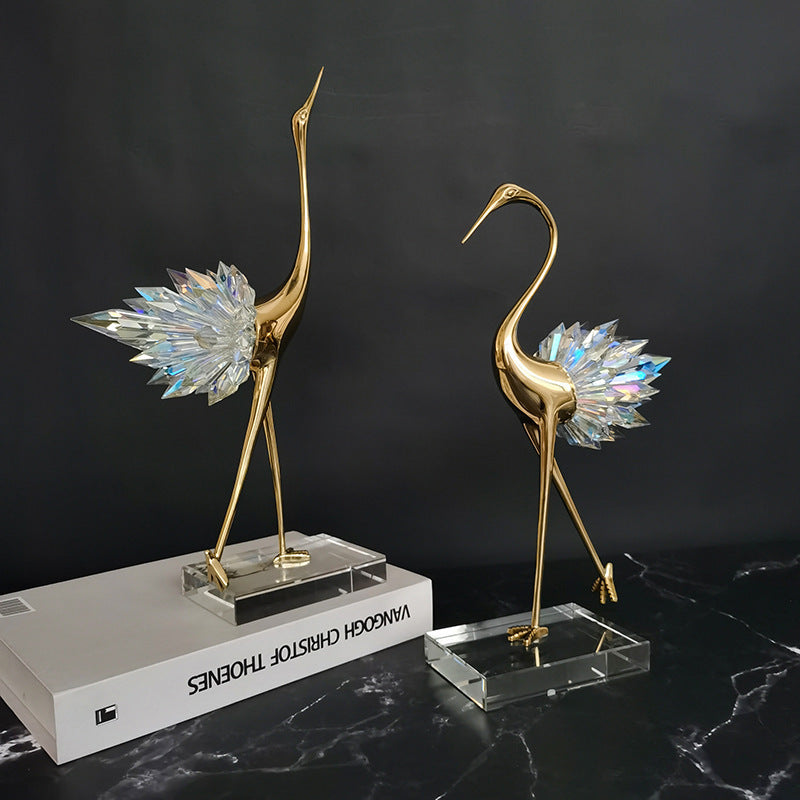 Crane Copper Ornaments TV Cabinet Porch Desktop Crystal Home Decor - Up Trend Store-1