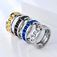 Titanium Spinner Square Texture Ring For Men High Polished Stainless Steel Gear Rotating Anxiety Fidget Rings Charm Jewelry - Up Trend Store-1