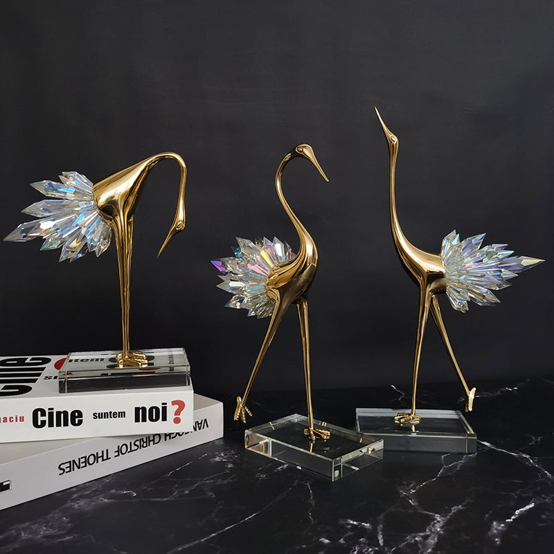 Crane Copper Ornaments TV Cabinet Porch Desktop Crystal Home Decor - Up Trend Store-1