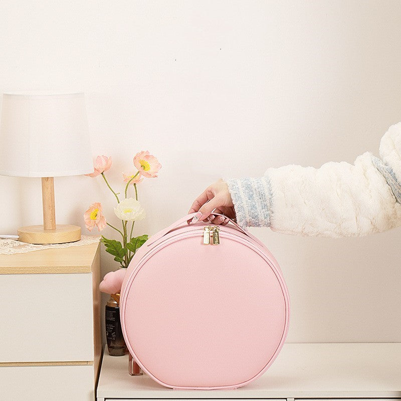 Round Smart LED Makeup Bag With Mirror Lights Women Beauty Bag Large Capacity PU Leather Travel Organizers Cosmetic Case - Up Trend Store-1