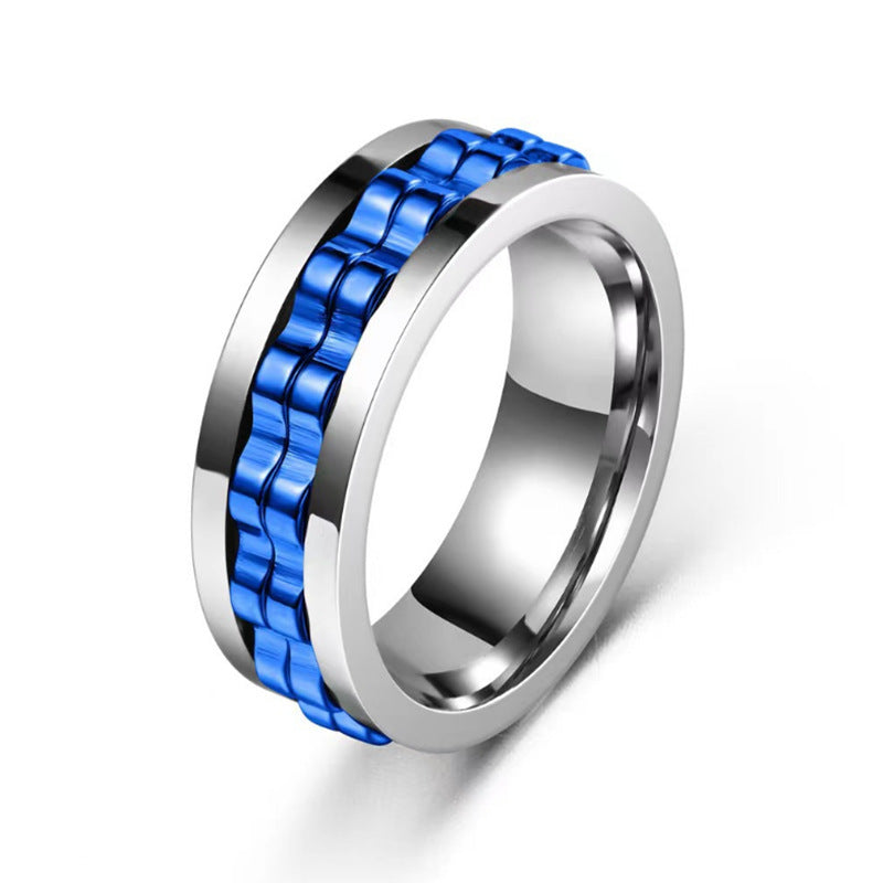 Titanium Spinner Square Texture Ring For Men High Polished Stainless Steel Gear Rotating Anxiety Fidget Rings Charm Jewelry - Up Trend Store-1
