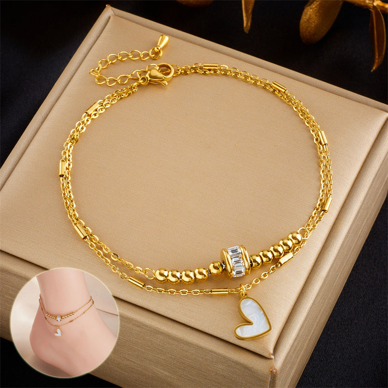 Fashion Jewelry Boho Classic Love Heart Ankle Chain Double Layer Chain Bracelet Anklet Charm Tassel Leg Chain On Foot Chain Women Party Jewelry Accessories - Up Trend Store-1
