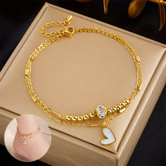 Fashion Jewelry Boho Classic Love Heart Ankle Chain Double Layer Chain Bracelet Anklet Charm Tassel Leg Chain On Foot Chain Women Party Jewelry Accessories - Up Trend Store-1