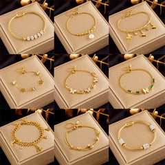 Gold-plated Butterfly Pearl Flower Rhinestone-embedded Accessories Bracelet - Up Trend Store-1