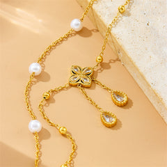 Fashion Double Layer Twin Diamond Diamond Flower Pearl Anklet - Up Trend Store-1