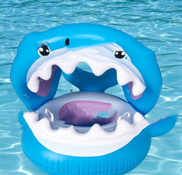 Inflatable Swimming Ring For Kids With Awning Shark Seat Ring Baby Float For Swimming Pool Toys Seat Removable Water Ring - Up Trend Store-1