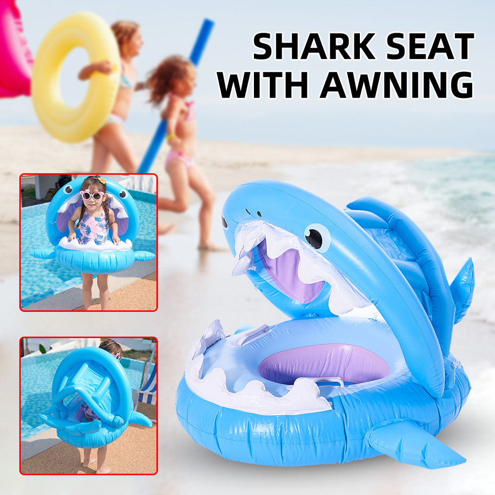Inflatable Swimming Ring For Kids With Awning Shark Seat Ring Baby Float For Swimming Pool Toys Seat Removable Water Ring - Up Trend Store-1