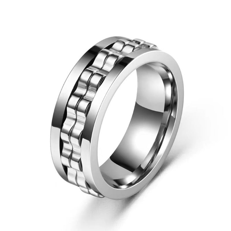 Titanium Spinner Square Texture Ring For Men High Polished Stainless Steel Gear Rotating Anxiety Fidget Rings Charm Jewelry - Up Trend Store-1