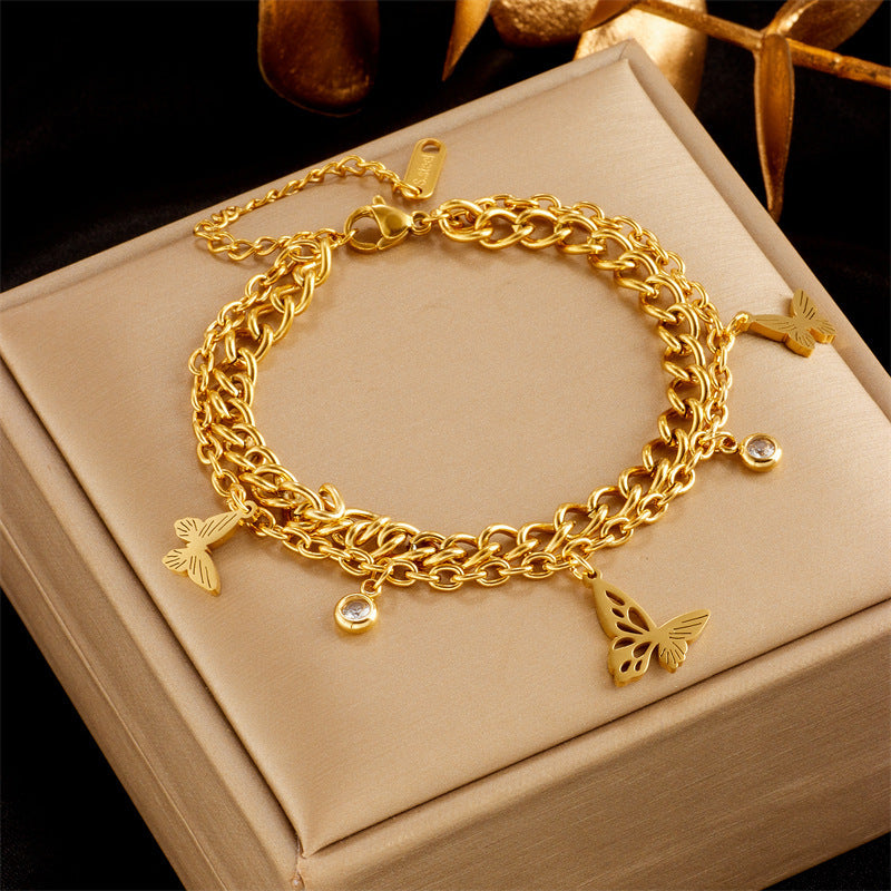 Gold-plated Butterfly Pearl Flower Rhinestone-embedded Accessories Bracelet - Up Trend Store-1