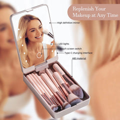14PCS Travel Makeup Brush Set LED Light Mirror Private Label Portable LED Mirror Cosmetic Makeup Brushes Set - Up Trend Store-1