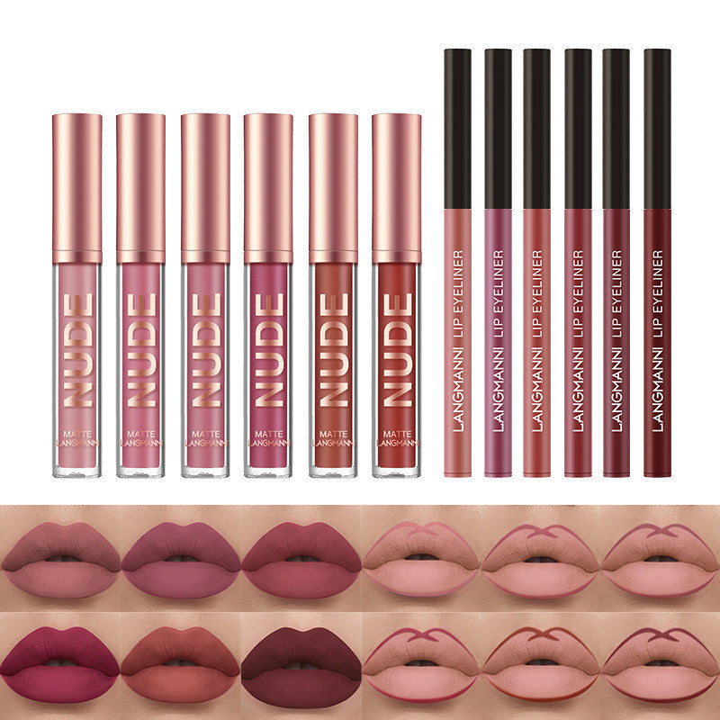 Lip Liner And Lipstick Makeup 12 Pcs Set 6 Matte Lipstick 6 Lip Liner Pens Waterproof Long Lasting Matte Lipstick Beauty Cosmetics Makeup Gift For Girls Lipstick Set - Up Trend Store-1