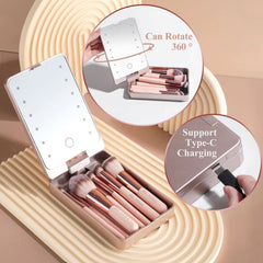 14PCS Travel Makeup Brush Set LED Light Mirror Private Label Portable LED Mirror Cosmetic Makeup Brushes Set - Up Trend Store-1